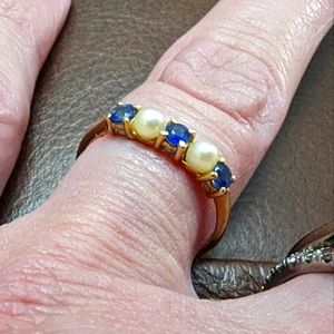 TIFFANY & CO PEARL & SAPPHIRE 18kt YG Ring SIZE 7